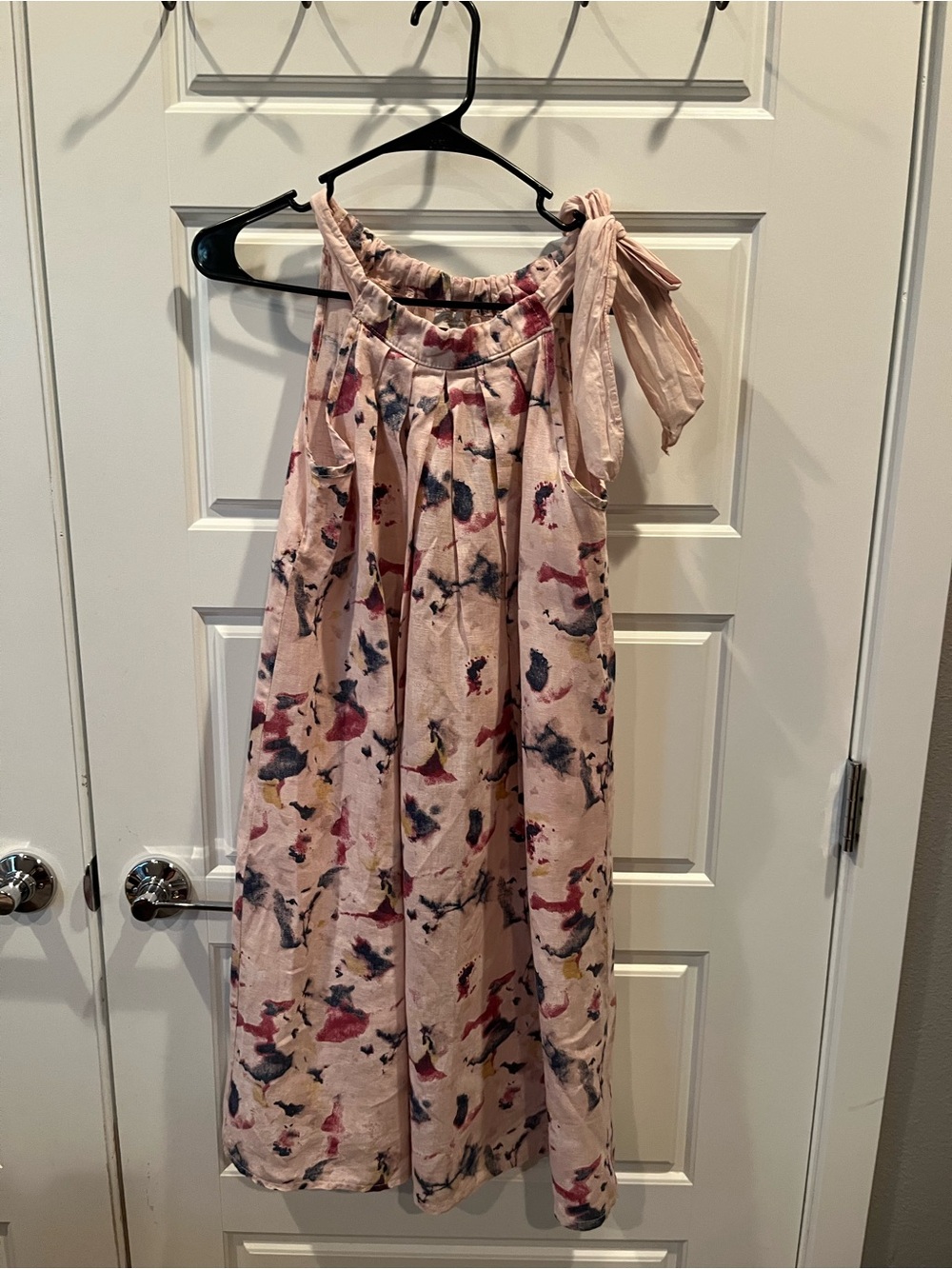 Bellembra 100% Linen Sun Dress Pink Watercolor Print-made in Italy